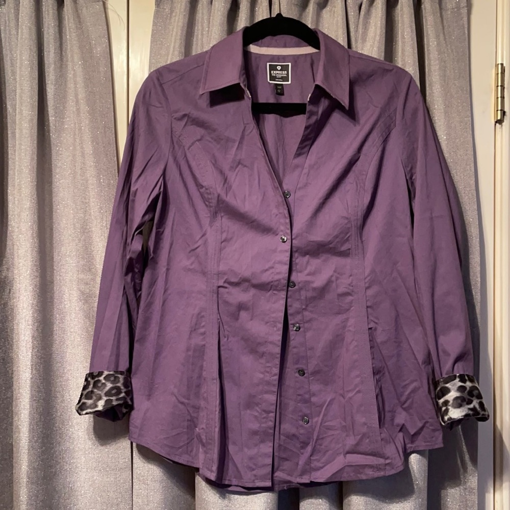 Purple Express Button Down with Leopard Detailing